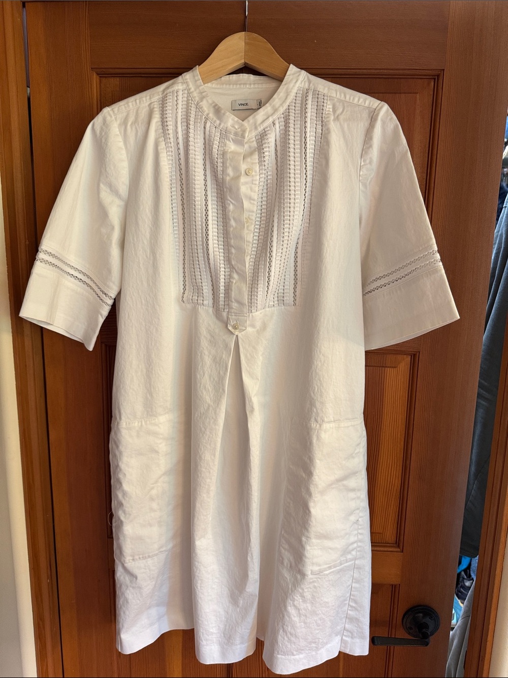 Vince White Embroidered Button-Front Dress